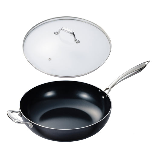 Kyocera 12.5" Ceramic Nonstick Wok Pan with Tempered Glass Lid
