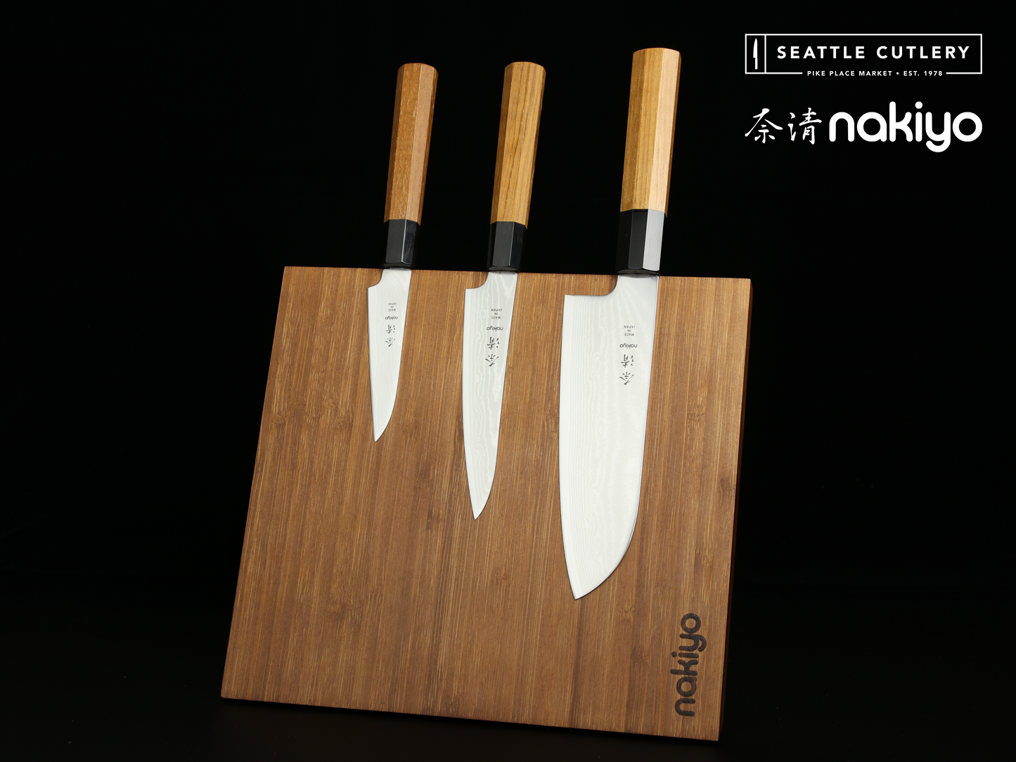 Nakiyo Teak Damascus 3-Piece Essential Set with Magnetic Stand