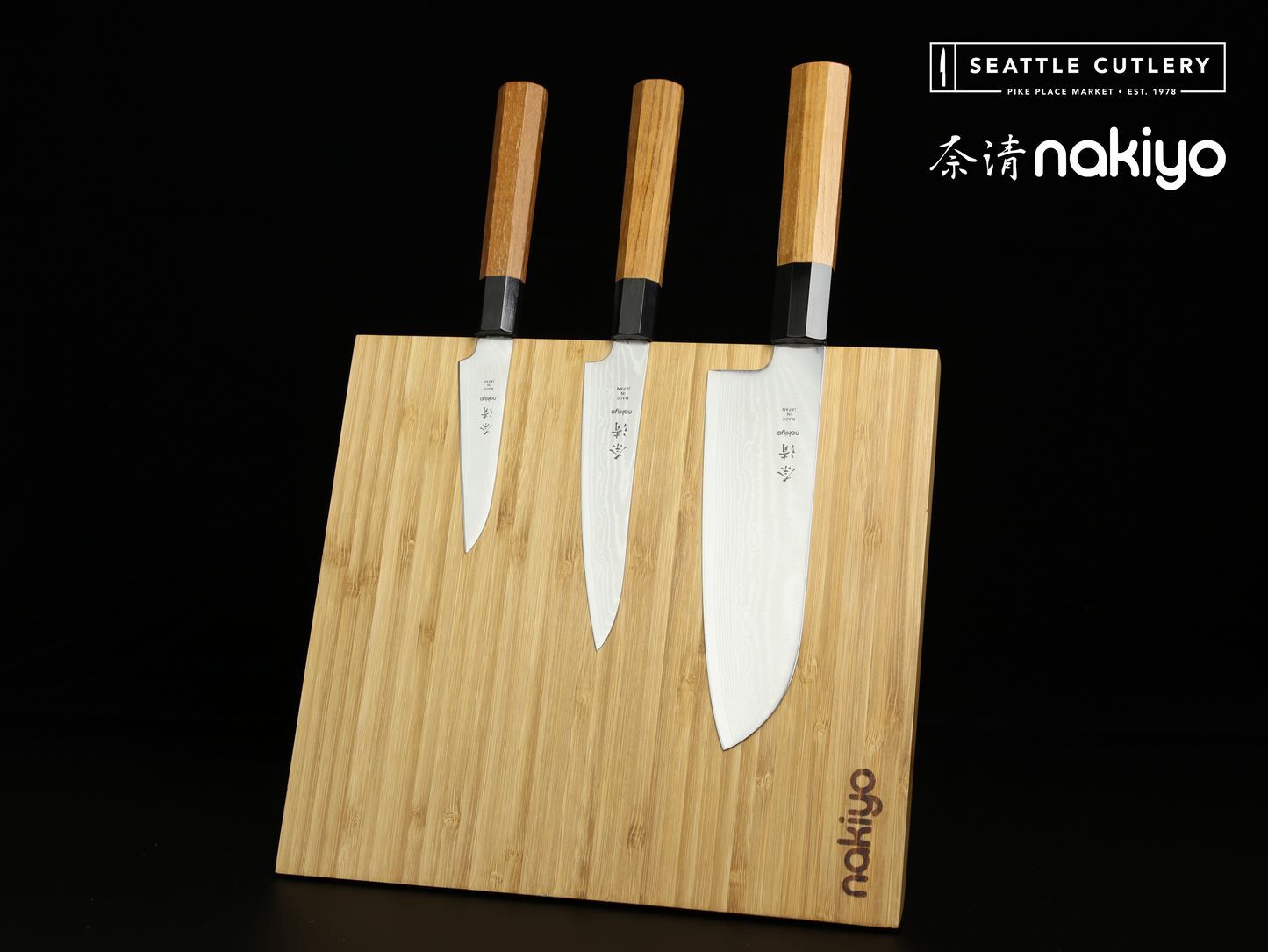 Nakiyo Teak Damascus 3-Piece Essential Set with Magnetic Stand