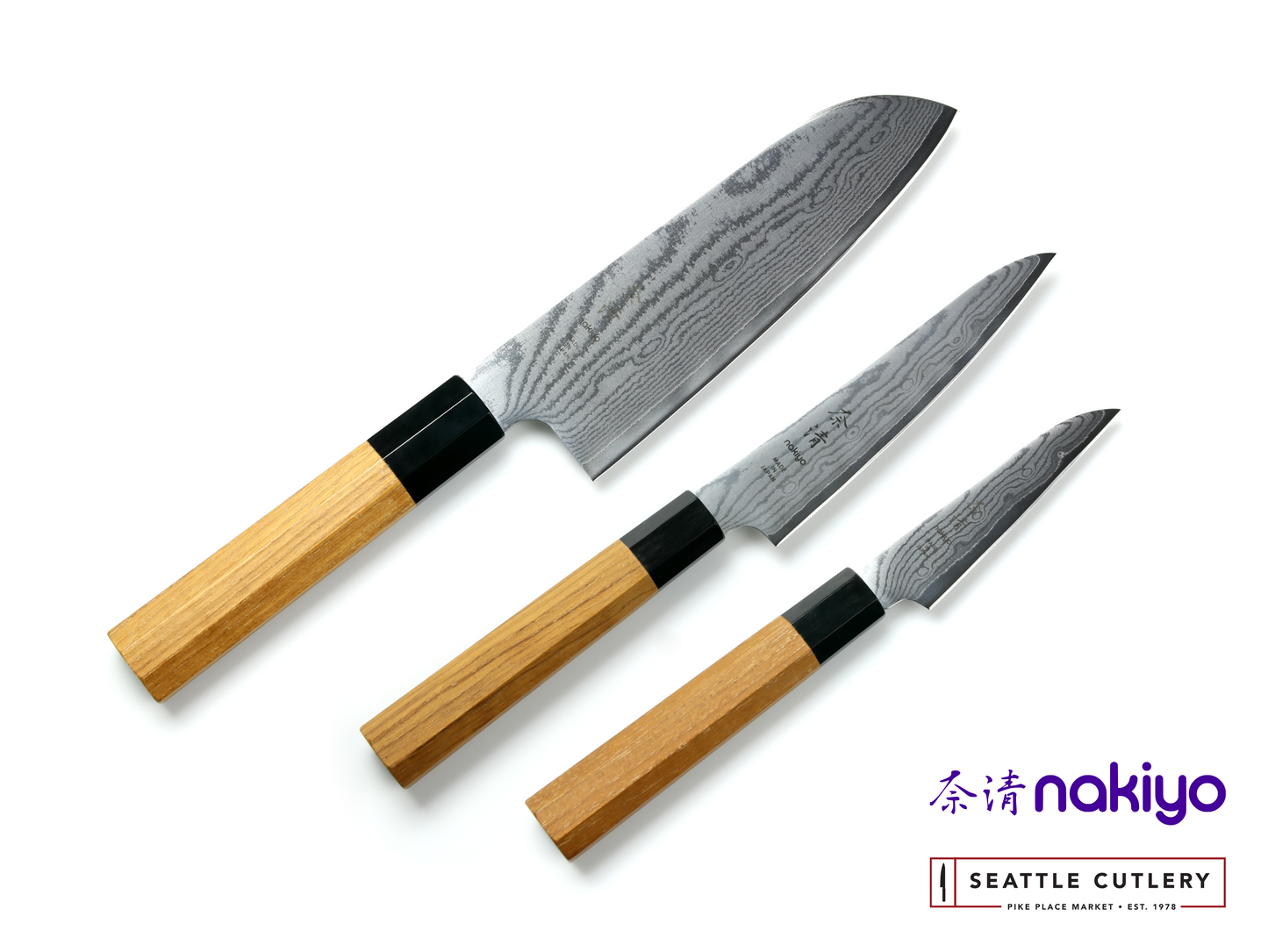 Nakiyo Teak Damascus 3-Piece Essential Set with Magnetic Stand