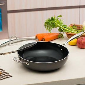 Kyocera 12.5" Ceramic Nonstick Wok Pan with Tempered Glass Lid