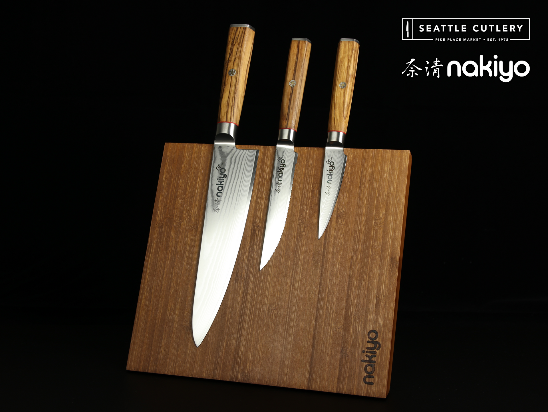 Nakiyo Olive 3-Piece Utility Set with Magnetic Stand – Seattle Cutlery