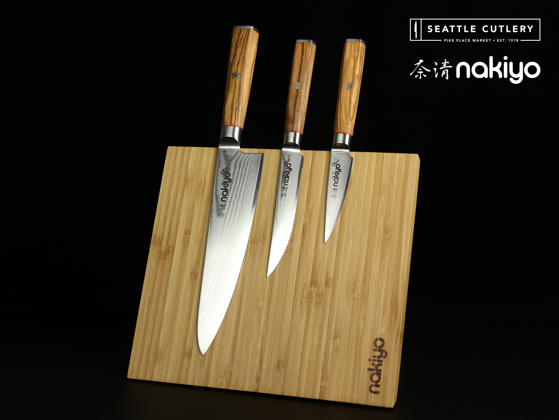 Nakiyo Olive 3-Piece Utility Set with Magnetic Stand – Seattle Cutlery
